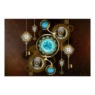 Póster Fondo oxidado steampunk con lentes turquesas