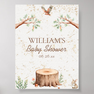Póster Fondo personalizado para baby shower Boho Woodland