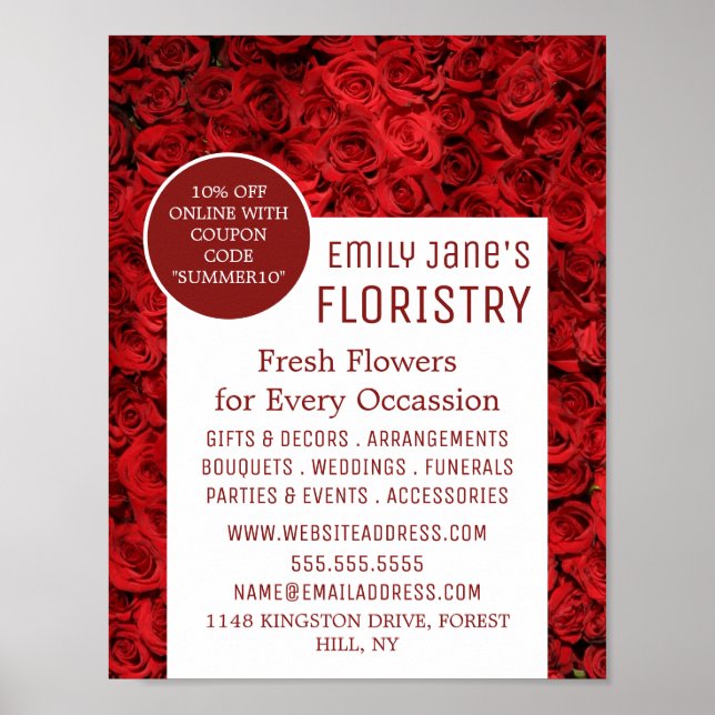 Póster Fondo Rojo de Rosa, Publicidad de Floristry (Frente)