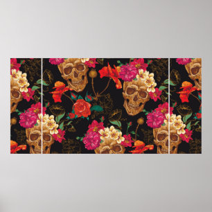 Póster Fondo transparente para el cráneo y las flores