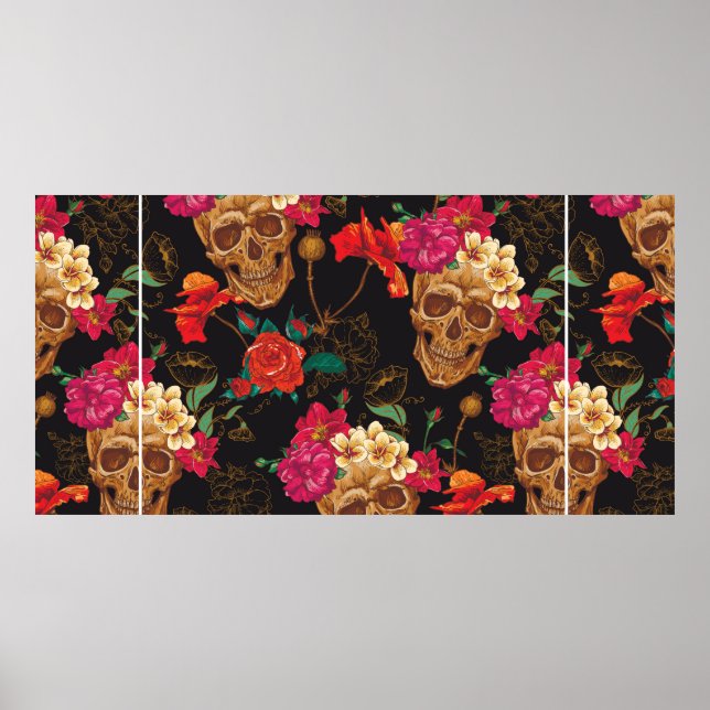 Póster Fondo transparente para el cráneo y las flores (Frente)