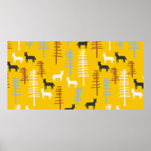 Póster Fondo tribal con caballos y árboles, creativo f