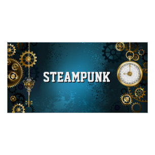 Póster Fondo turquesa de estilo steampunk con engranajes