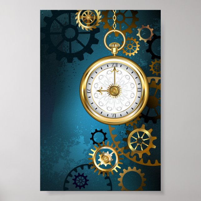 Póster Fondo turquesa steampunk con engranajes (Frente)