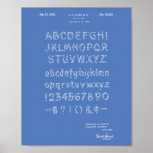 Póster Font 1935 Patent Art Blueprint