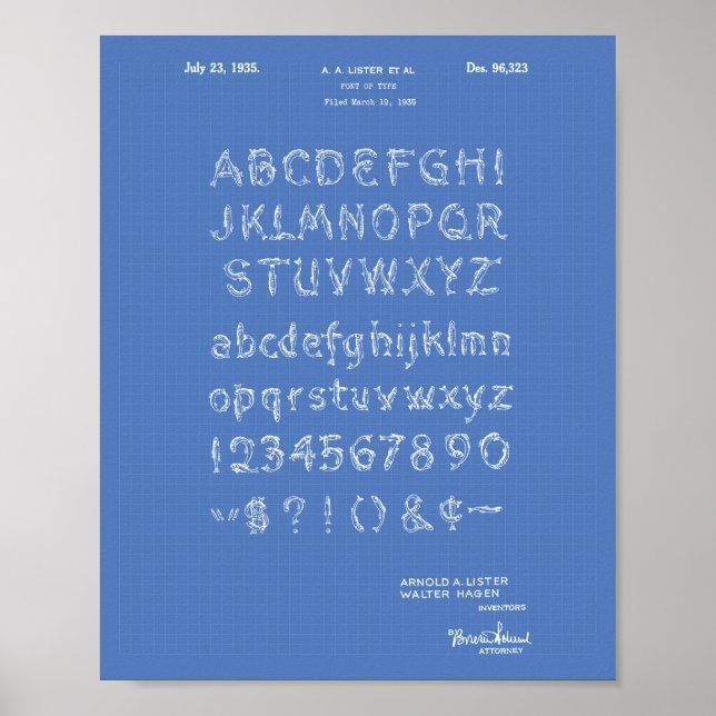 Póster Font 1935 Patent Art Blueprint (Frente)