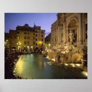 Póster Fontana de Trevi de noche, Roma, Lacio, Italia