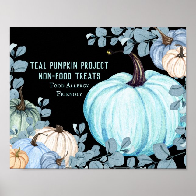 Póster Food Allergy Friendly Teal Pumpkin Black Backdrop (Frente)