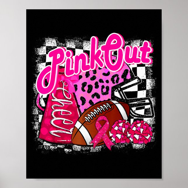 Póster Football Checkered Nk Out Breast Cancer Cheer Mom  (Frente)