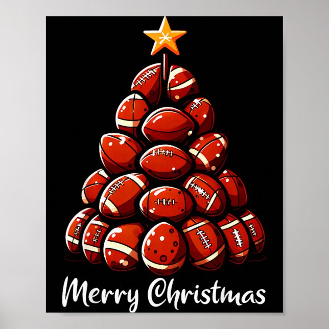 Póster Football Christmas Tree Lights Funny Football Play (Frente)
