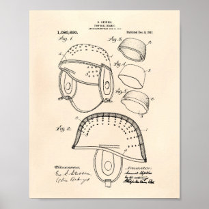 Póster Football Helmet 1913 Patent Art Old Peper