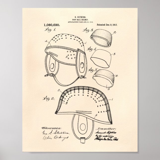 Póster Football Helmet 1913 Patent Art Old Peper (Frente)