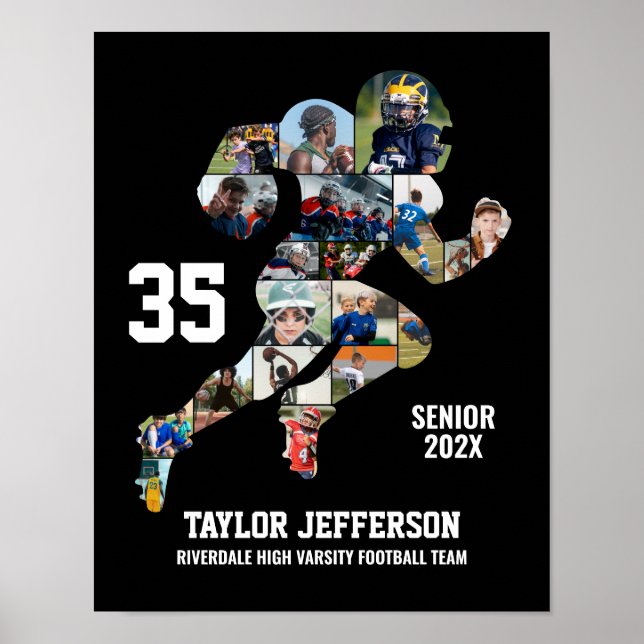Póster Football Player Photo Collage Custom Senior Night (Frente)