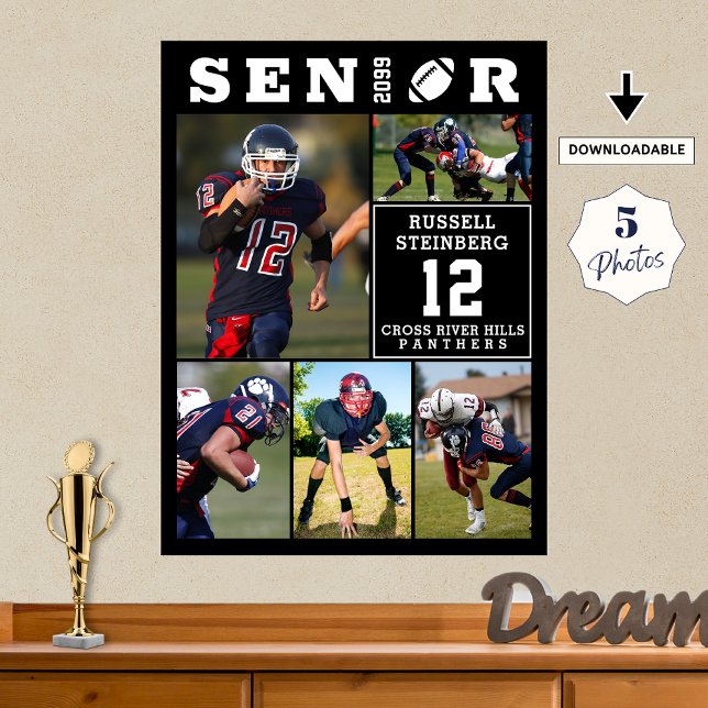 Póster Football Senior 5 Photo Collage Graduation (Subido por el creador)