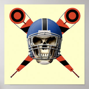 Póster Football Skull with Helmet and Yard Markers
