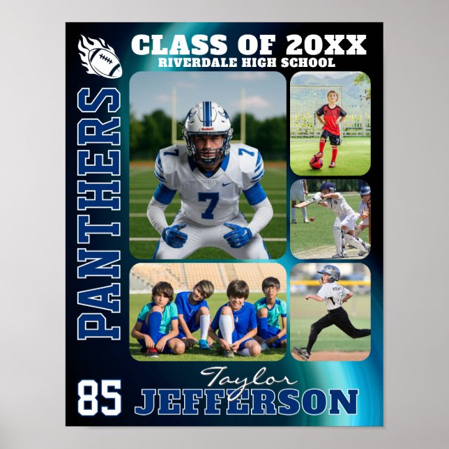 Póster Football Team High School Sports Picture Collage (Frente)