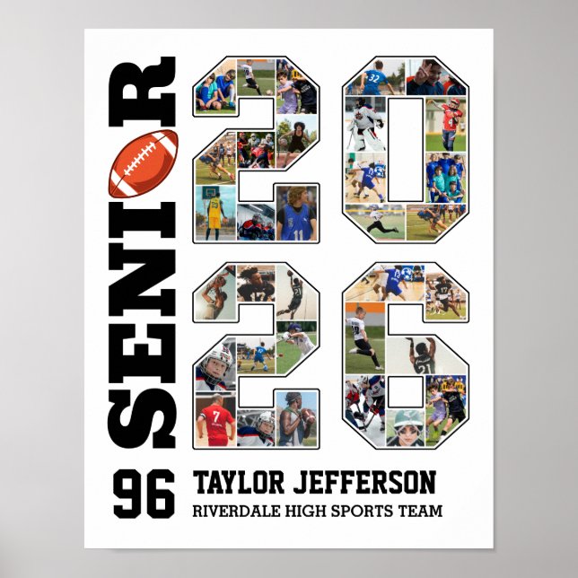 Póster Football Team Senior 2026 Sports Photo Collage (Frente)