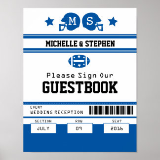 Póster Football Ticket Wedding Guestbook Sign
