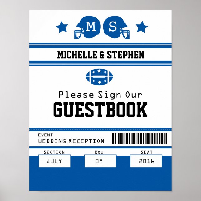 Póster Football Ticket Wedding Guestbook Sign (Frente)