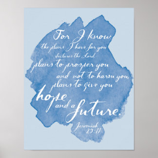 Póster For I know... Jeremiah 29:11 Watercolor Bible Art