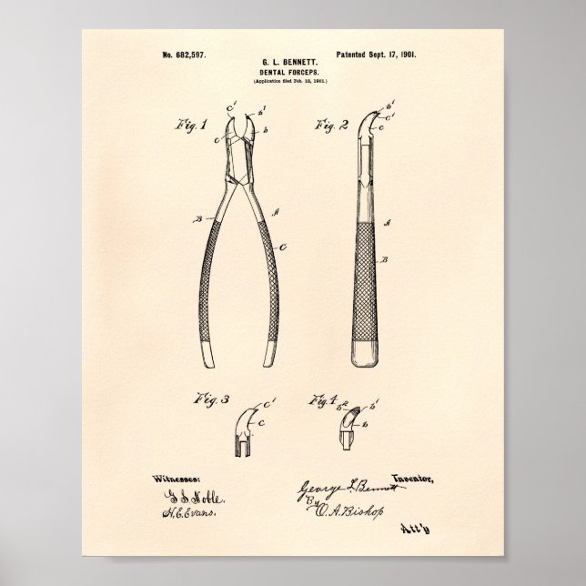 Póster Forceps Dental 1901 Patent Art Old Peper (Frente)