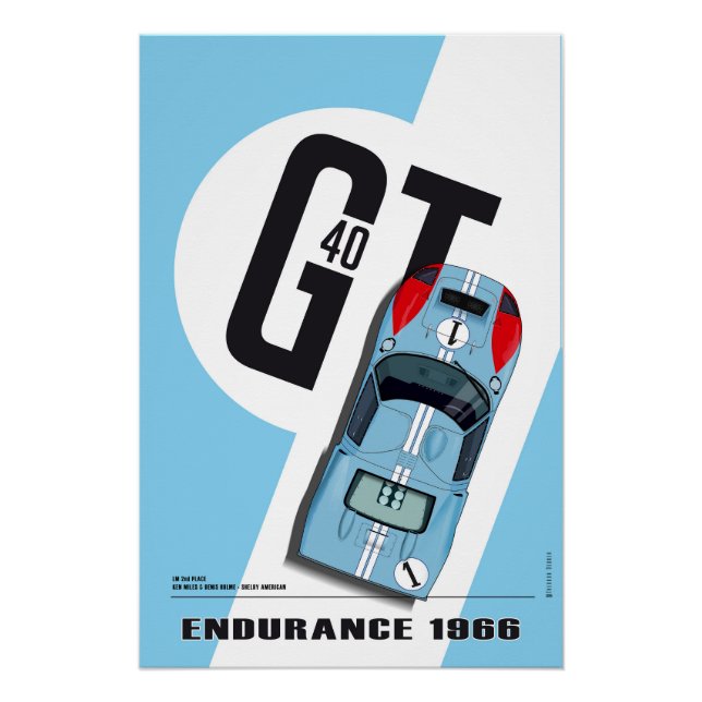 Póster Ford GT40 Ken Miles-Denis Hulme (Anverso)