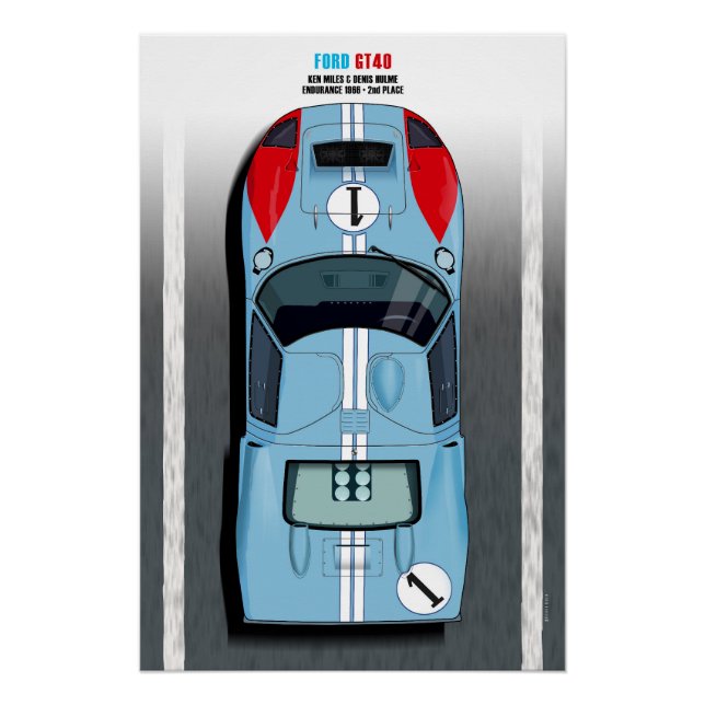 Póster Ford GT40 Miles-Hulme LM 1966 (Anverso)