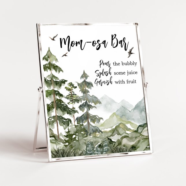 Póster Forest Adventure Baby Shower Mom Osa Bar (Boy Woodland Baby Shower Mom Osa Bar Sign)