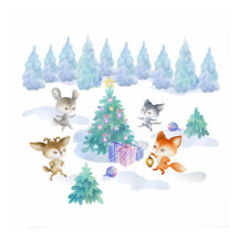 Forest Animals Dancing Around Christmas Tree