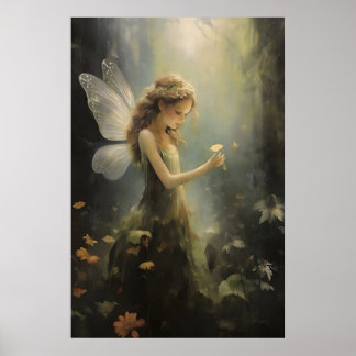 Póster Forest Floral Fairy, Sage Green Cottagecore Print