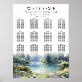 Póster Forest Lakeside Wildflowers Wedding Seating Chart