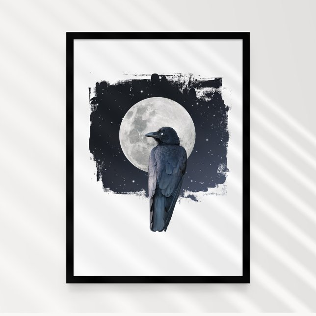 Póster Forest Raven Cold Moon (Forest Raven on the Cold Moon (super moon). Mystic art.)