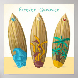Póster Forever Summer Retro Surfboards Sun Surf Sand