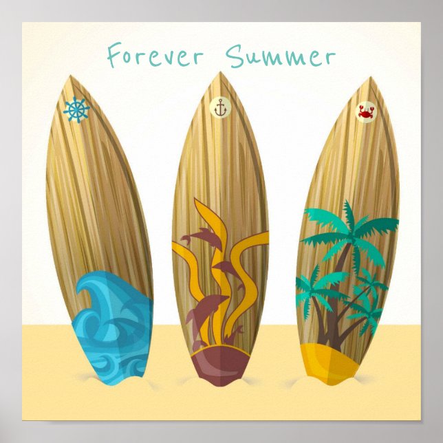 Póster Forever Summer Retro Surfboards Sun Surf Sand (Frente)