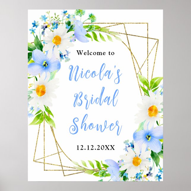 Póster Forget-Me-Nots Daisies Bridal Shower Welcome (Frente)