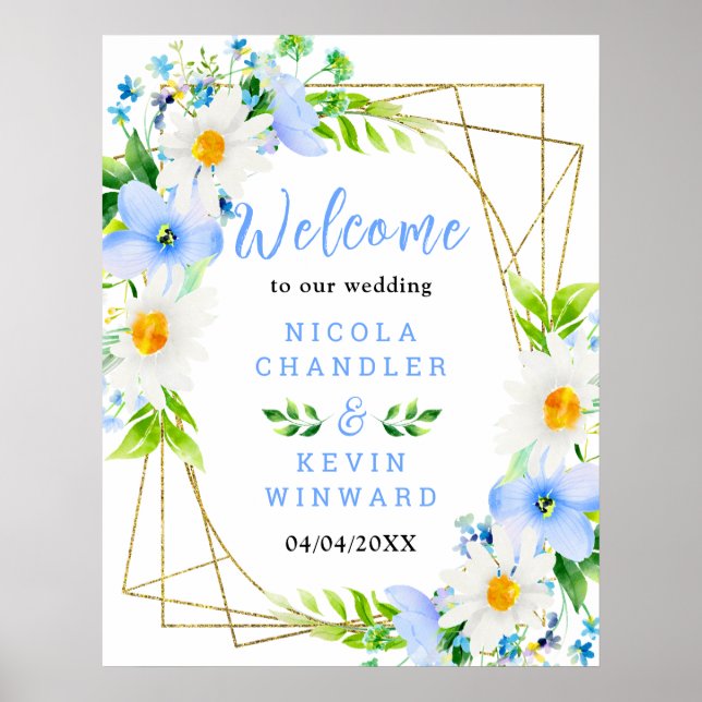 Póster Forget-Me-Nots Daisies Floral Wedding Welcome Sign (Frente)