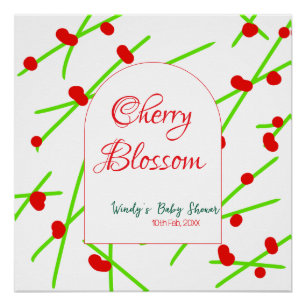 Póster Forma de arco flor de cerezo roja verde baby showe