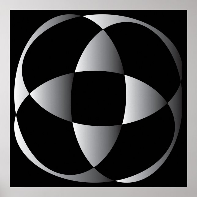 Póster forma de flor abstracta gris negra (Frente)