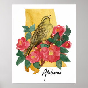 Póster Forma del estado de Alabama Camellia Flor del pája