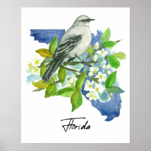Póster Forma del estado de Florida Flor de azahar Sinsont