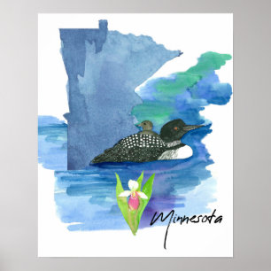 Póster Forma del estado de Minnesota Loon Water Lady Slip