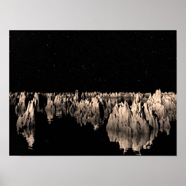 Póster Formaciones de roca nocturnas bajo las estrellas (Frente)