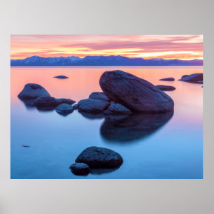 Póster Formaciones rocosas del lago Tahoe al atardecer