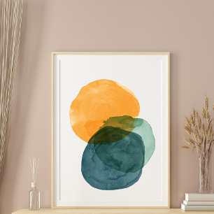 Póster Formas abstractas de acuarela en azul verdoso Esté