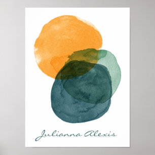 Póster Formas de Acuarela Abstracta Azul Teal Personaliza