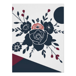 Póster Formas florales estilizadas con disposiciones geom