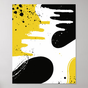 Póster Formas Fluidas Negras, Blancas y Amarillas