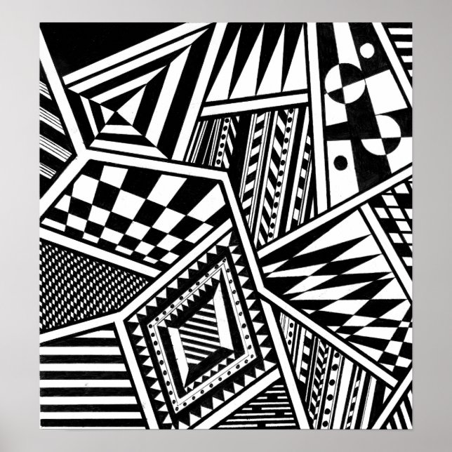 Póster formas geométricas abstractas mano de patrón blanc (Frente)