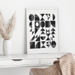 Póster Formas geométricas abstractas modernas | Blanco y<br><div class="desc">Este patrón minimalista moderno en blanco y negro intemporal presenta formas geométricas abstractas con líneas orgánicas que fluyen por cada motivo.</div>