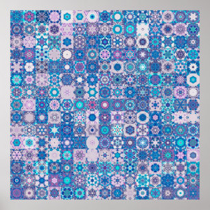 Póster Formas geométricas abstractas y flores, sin costur